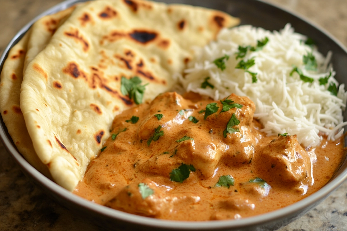 Creamy Butter Chicken with Soft, Fluffy Homemade Naan