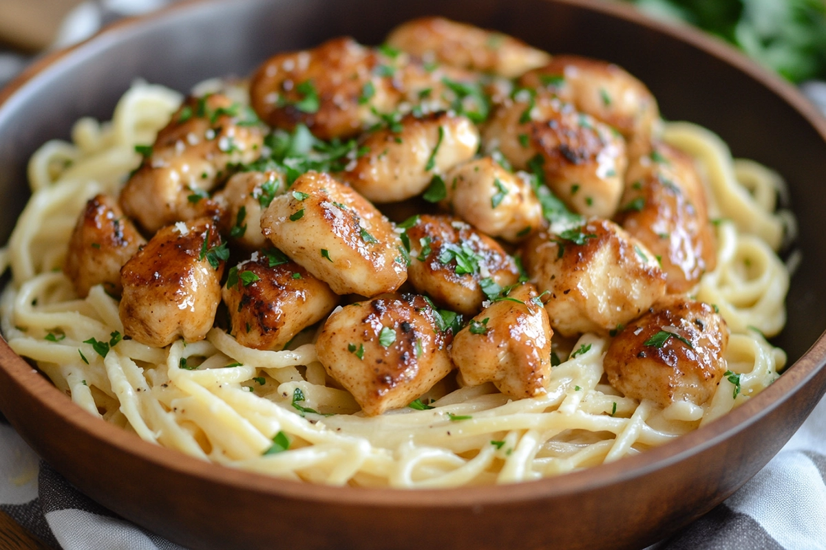 Garlic Butter Chicken Bites with Creamy Parmesan Pasta