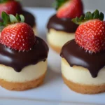 Mini Cheesecakes Topped with Chocolate Covered Strawberries