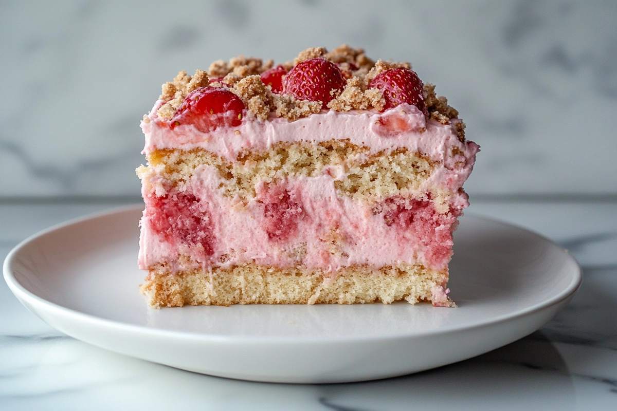 Strawberry Crunch Poke Cake