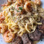 Cajun Shrimp And Steak Alfredo Pasta