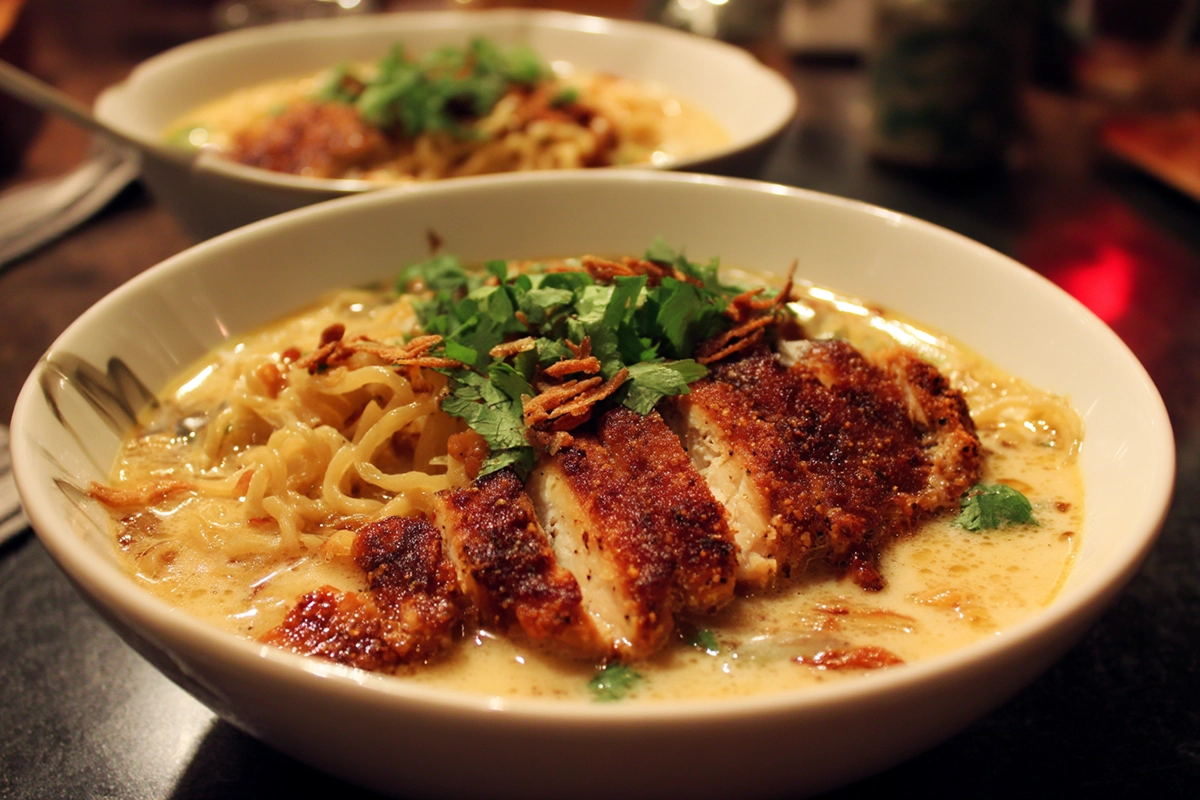 Fiery Chicken Ramen With Creamy Garlic Sauce