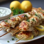 Greek Lemon Chicken Skewers With Tzatziki Sauce