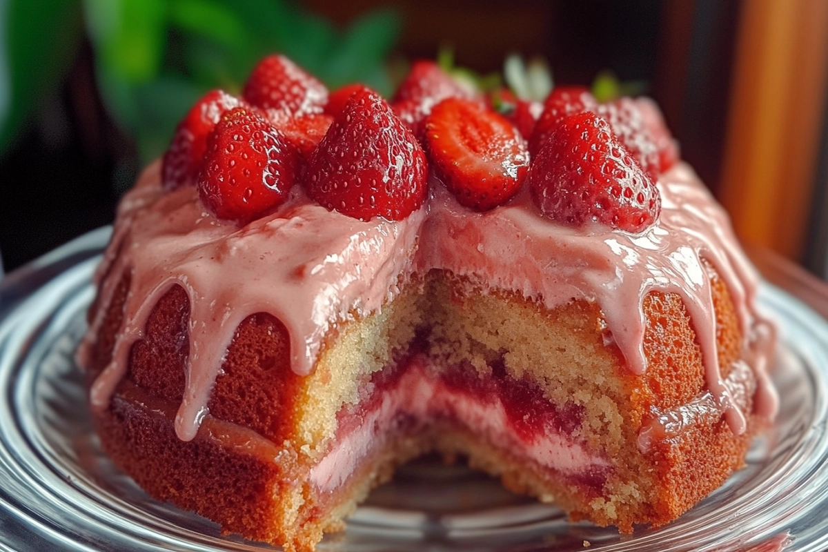 Strawberry Honeybun Cake with Strawberry Cream Icing