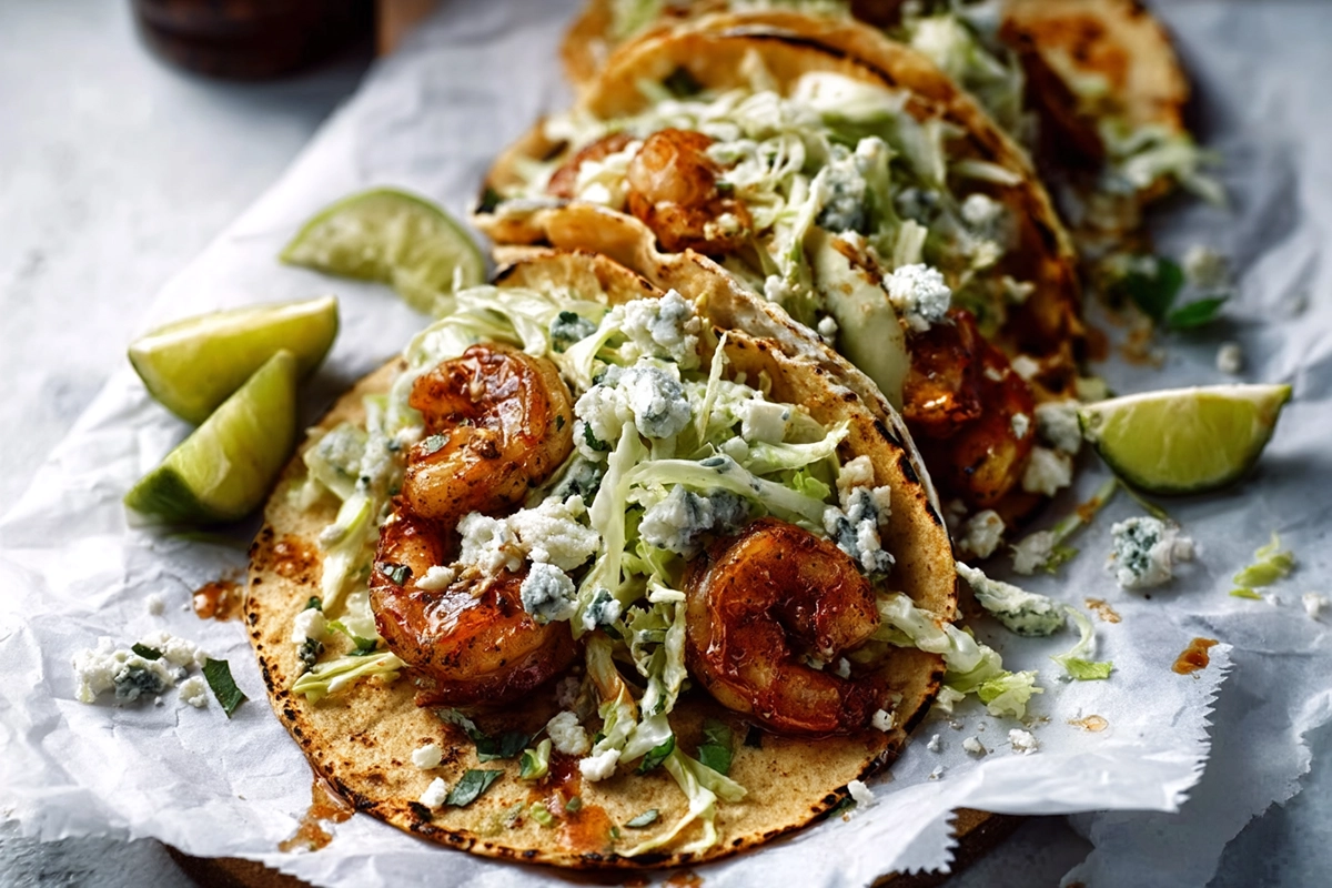 Spicy Shrimp Tacos With Garlic Cilantro Lime Slaw