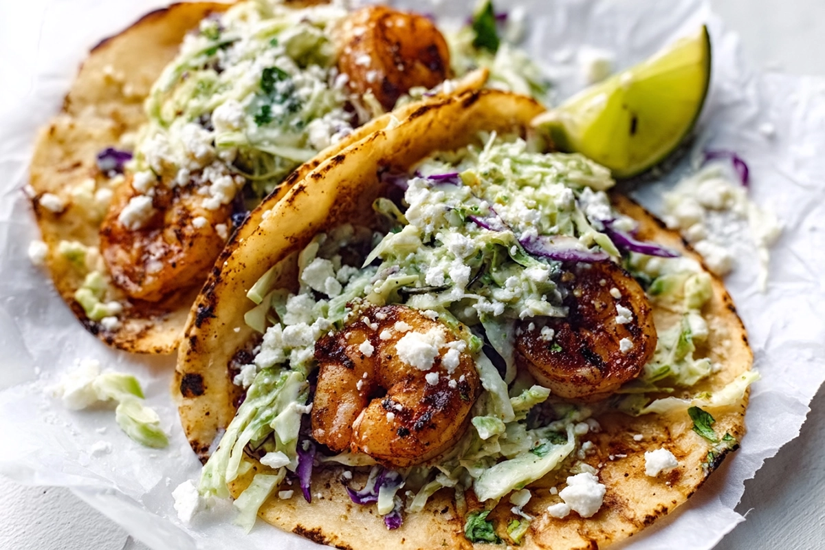 Spicy Shrimp Tacos With Garlic Cilantro Lime Slaw