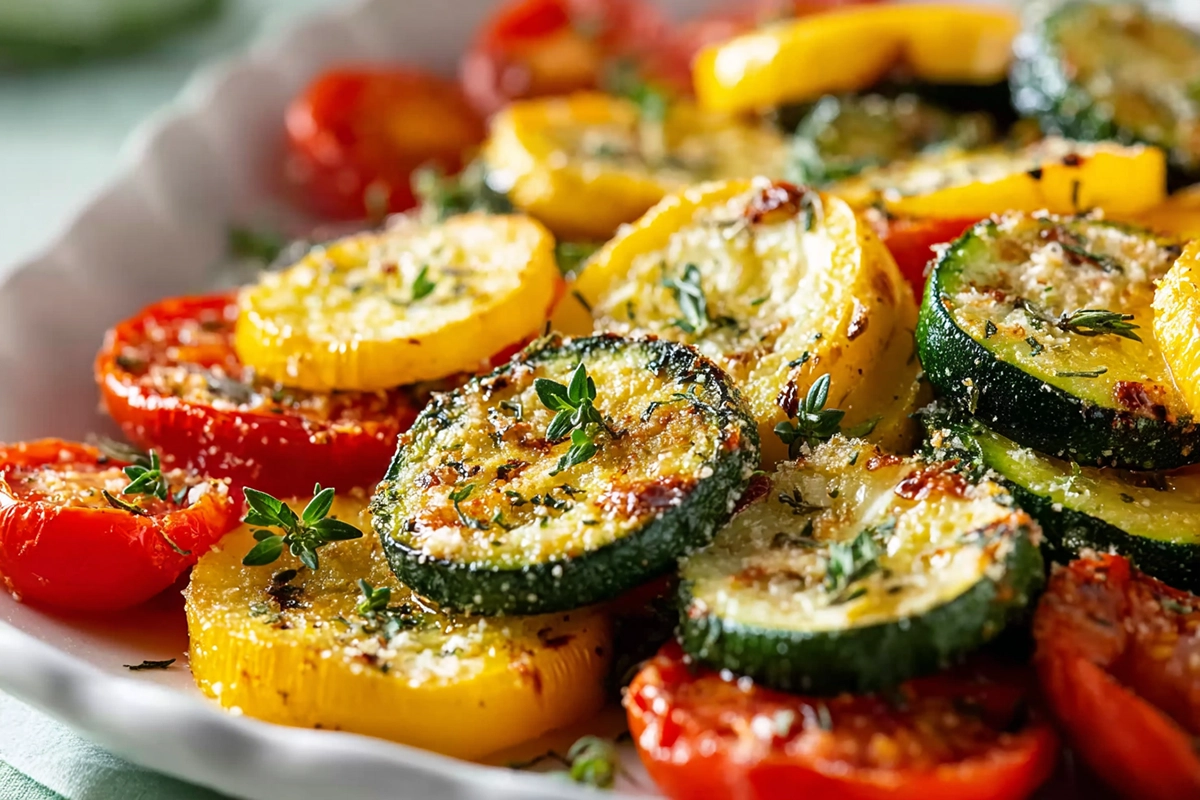Roasted Garlic-Parmesan Zucchini Squash and Tomatoes