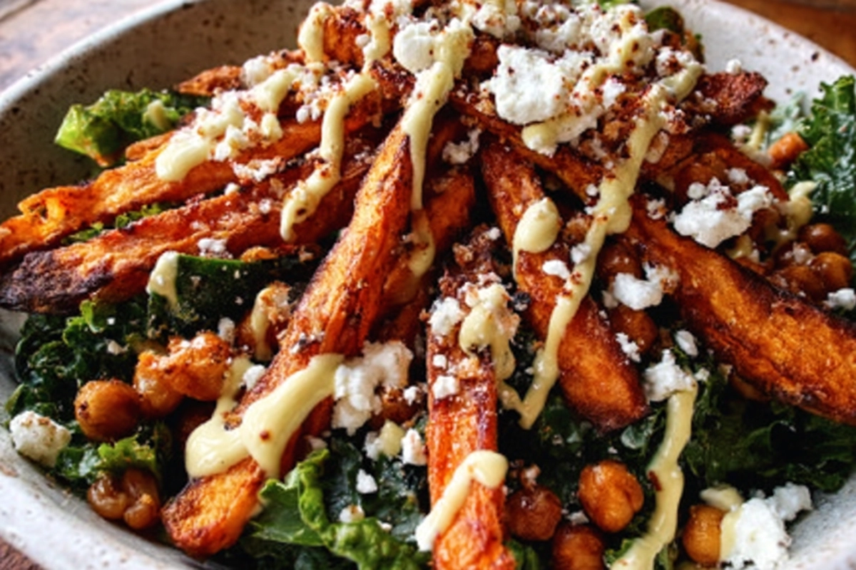 Sweet Potato Kale Salad With Creamy Honey Mustard Dressing