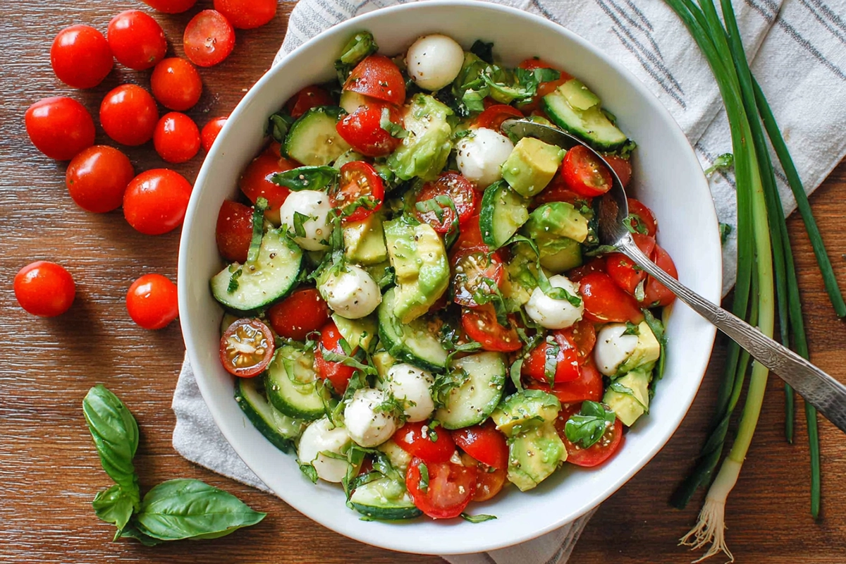 Tomato Cucumber Mozzarella Salad