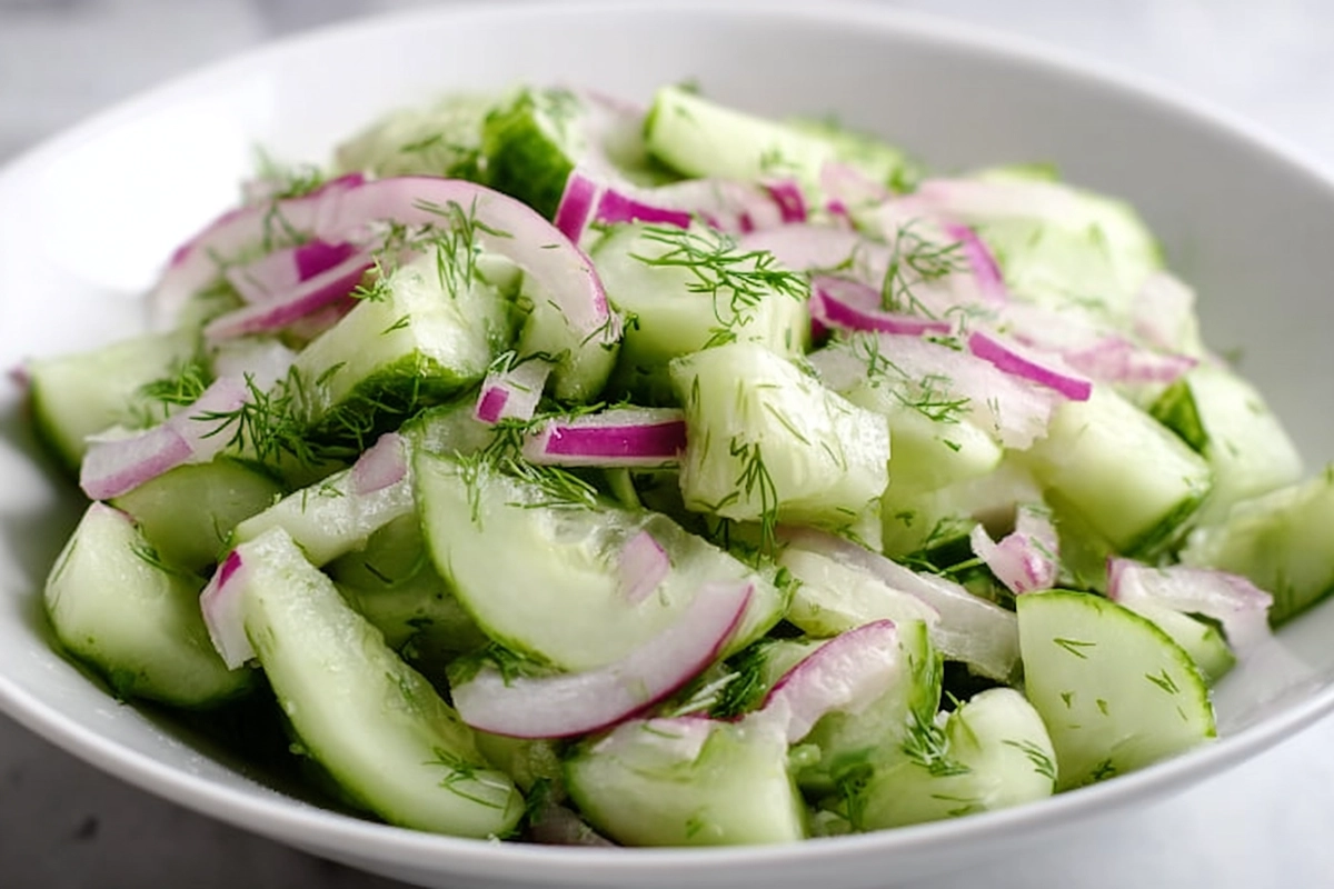 Cucumber Salad with Fresh Dill and Red Onion: A Crisp, Low-Calorie Side Dish for Summer 6 cucumber salad with dil