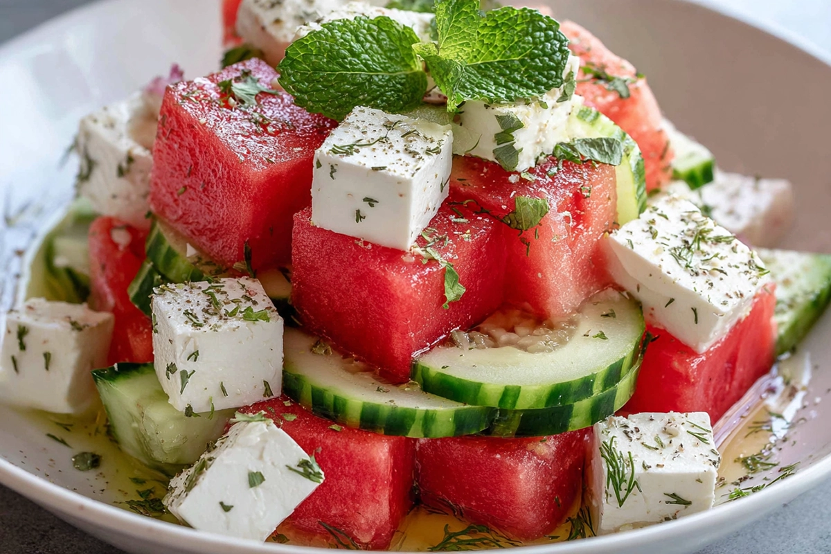 watermelon cucumber feta sala