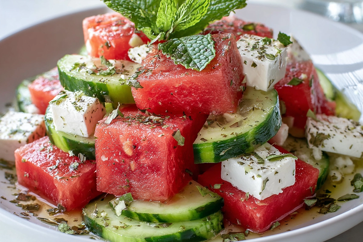 watermelon cucumber feta salad