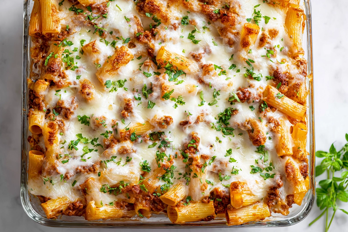 baked rigatoni with meat sauce