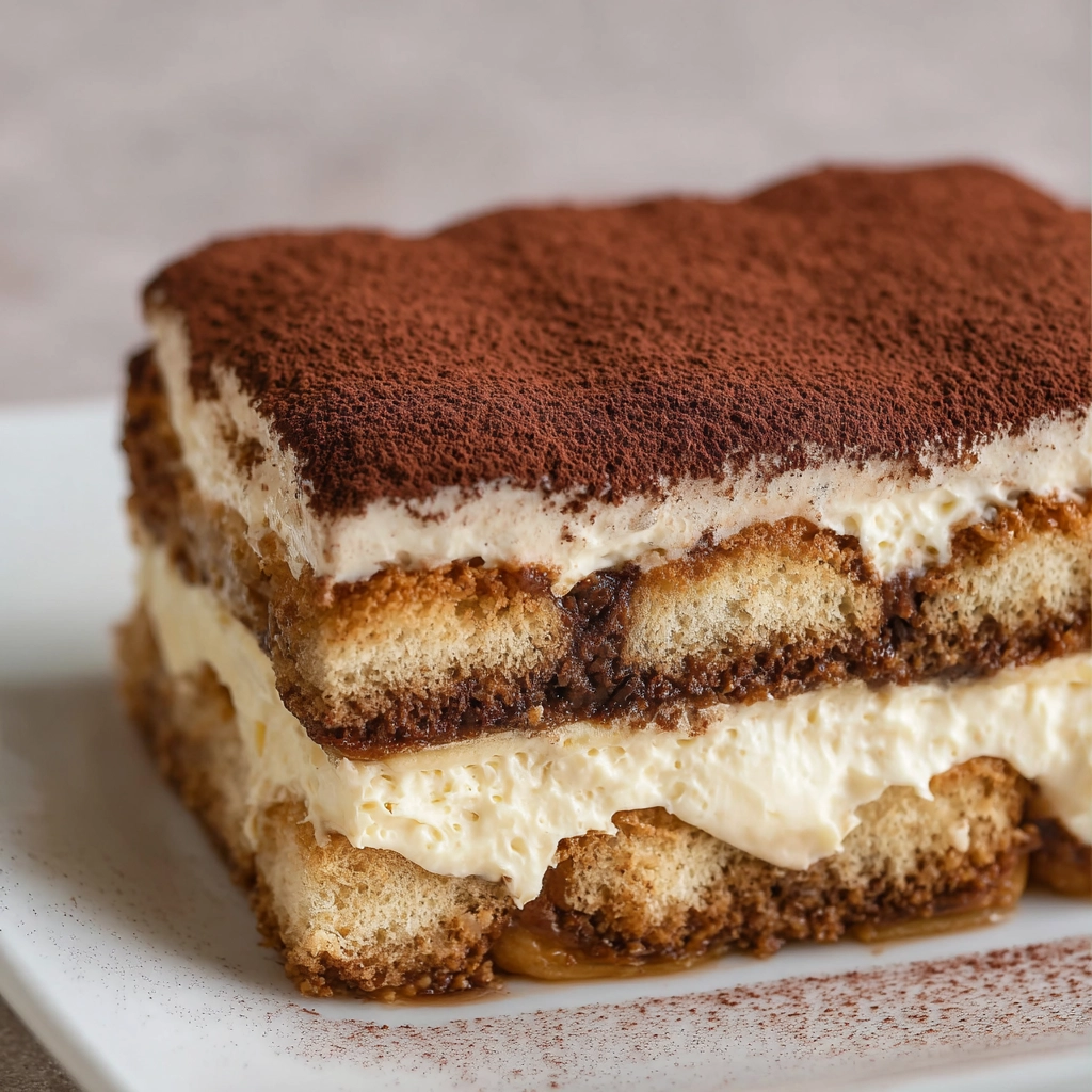 Easy tiramisu with cocoa powder and mascarpone layers