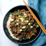 Korean beef and rice bowl with sesame seeds