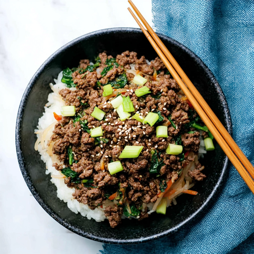 Korean beef and rice bowl with sesame seeds