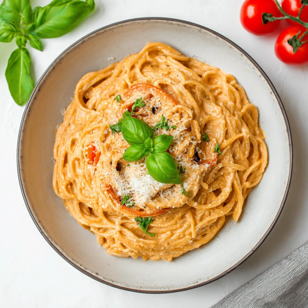 roasted tomato ricotta pasta in rustic bowl