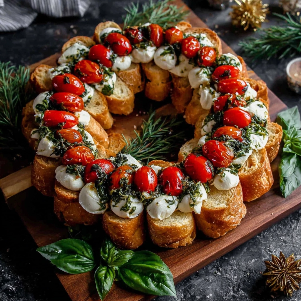 serving simple Christmas bruschetta wreath