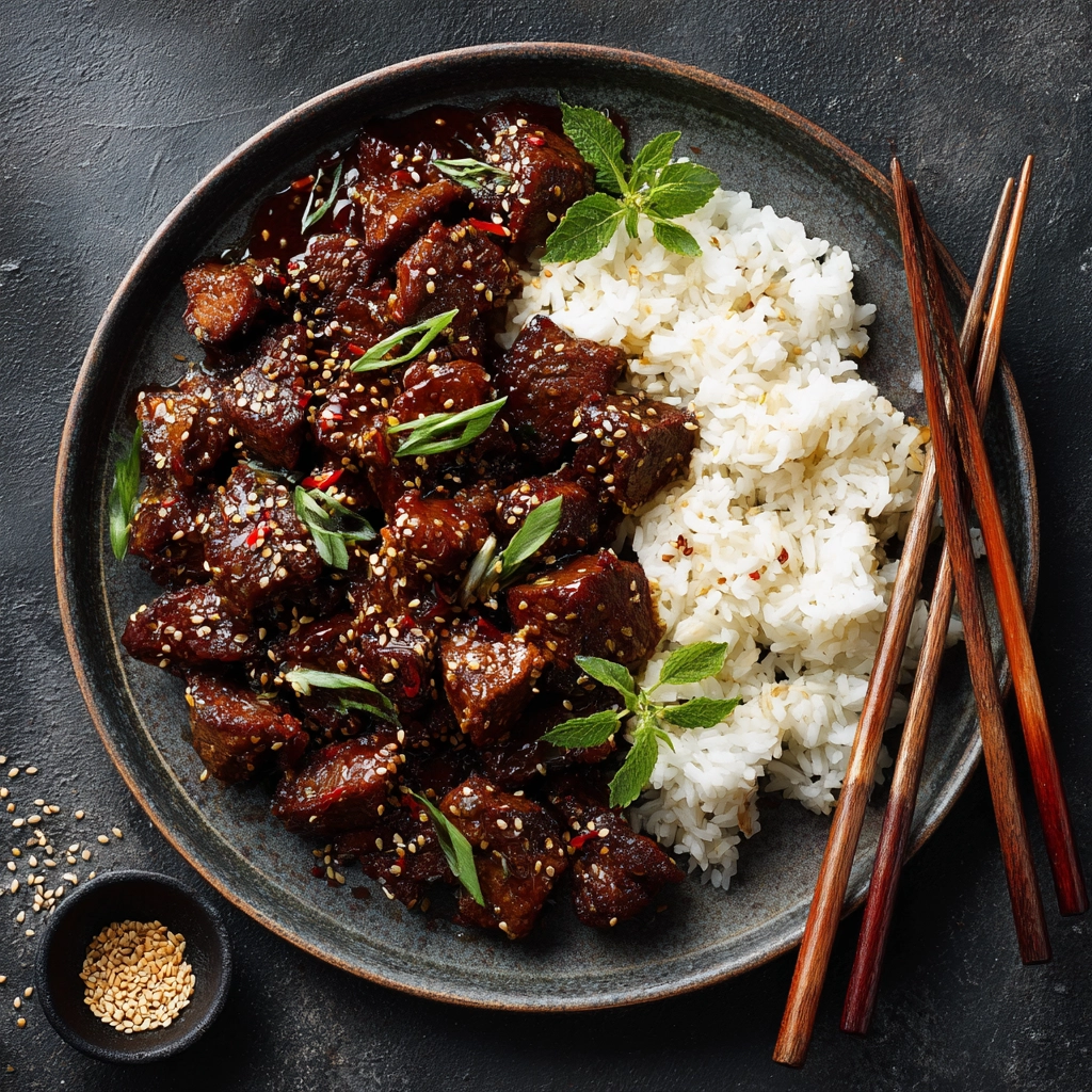 Sweet and Sticky Steak Bites: A Quick Gourmet Dinner You’ll Love 5 sweet sticky steak bites serving