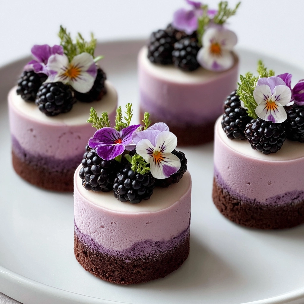 Mini Blackberry Mousse Cakes: A Decadent Petite Dessert You’ll Want Every Summer 5 mini blackberry mousse cakes Serving
