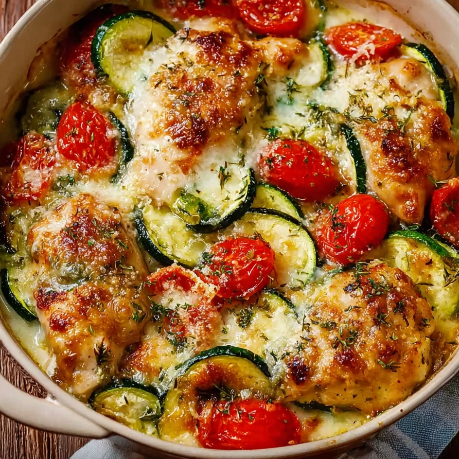 Mediterranean Chicken Zucchini Bake