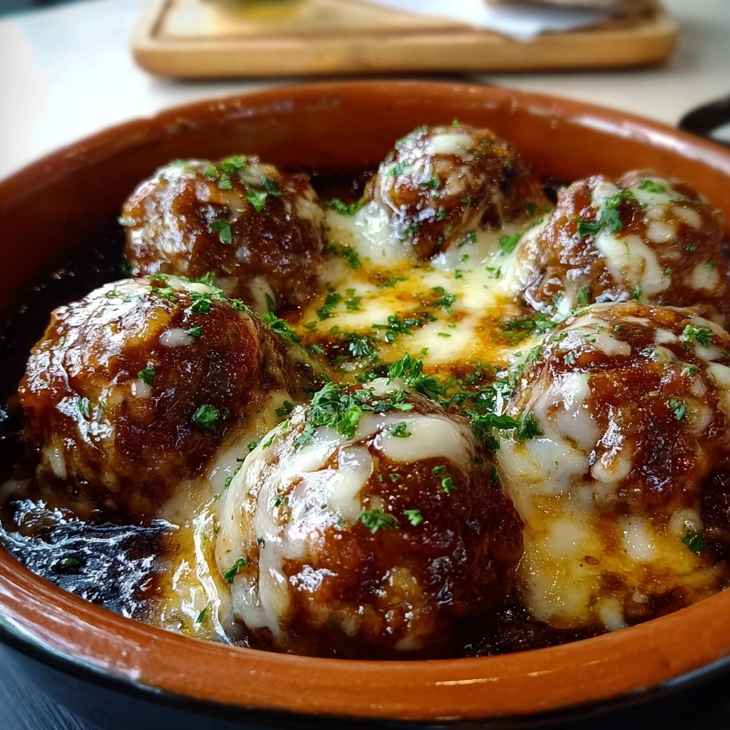 Crockpot French Onion Meatballs