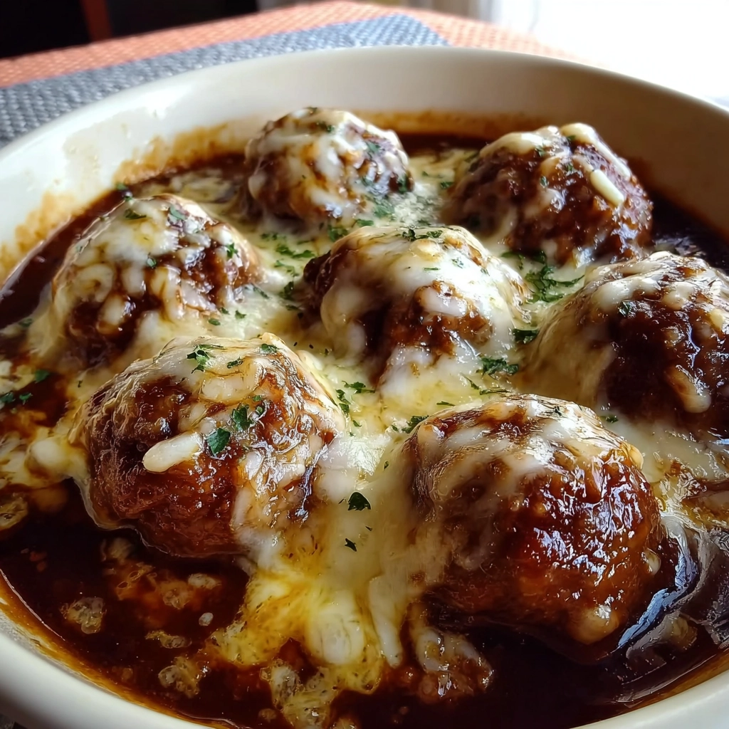 Crockpot French Onion Meatballs
