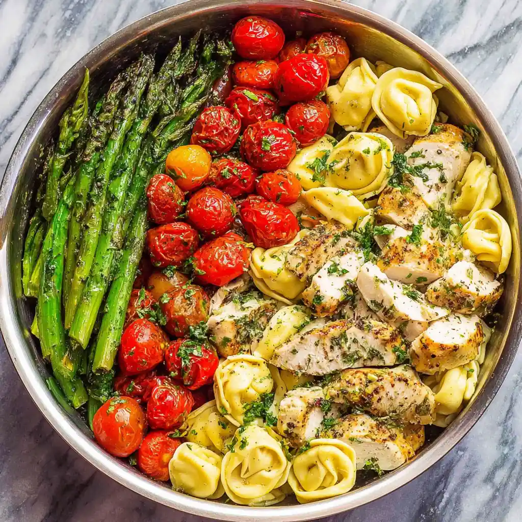 One-Pan Pesto Chicken with Tortellini and Veggies 4 One-Pan Pesto Chicken