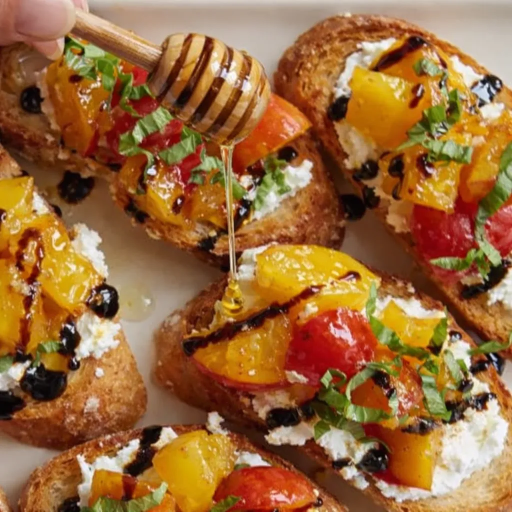 Peach Bruschetta: Amazing Summer Appetizer with Whipped Ricotta 4 Peach Bruschetta