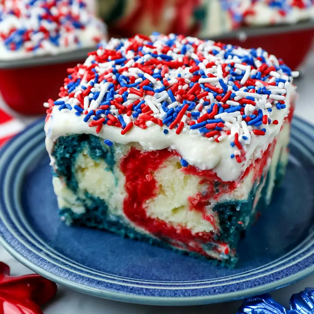 Patriotic Poke Cake – Easy Festive Red White and Blue Dessert 4 Patriotic Poke Cake
