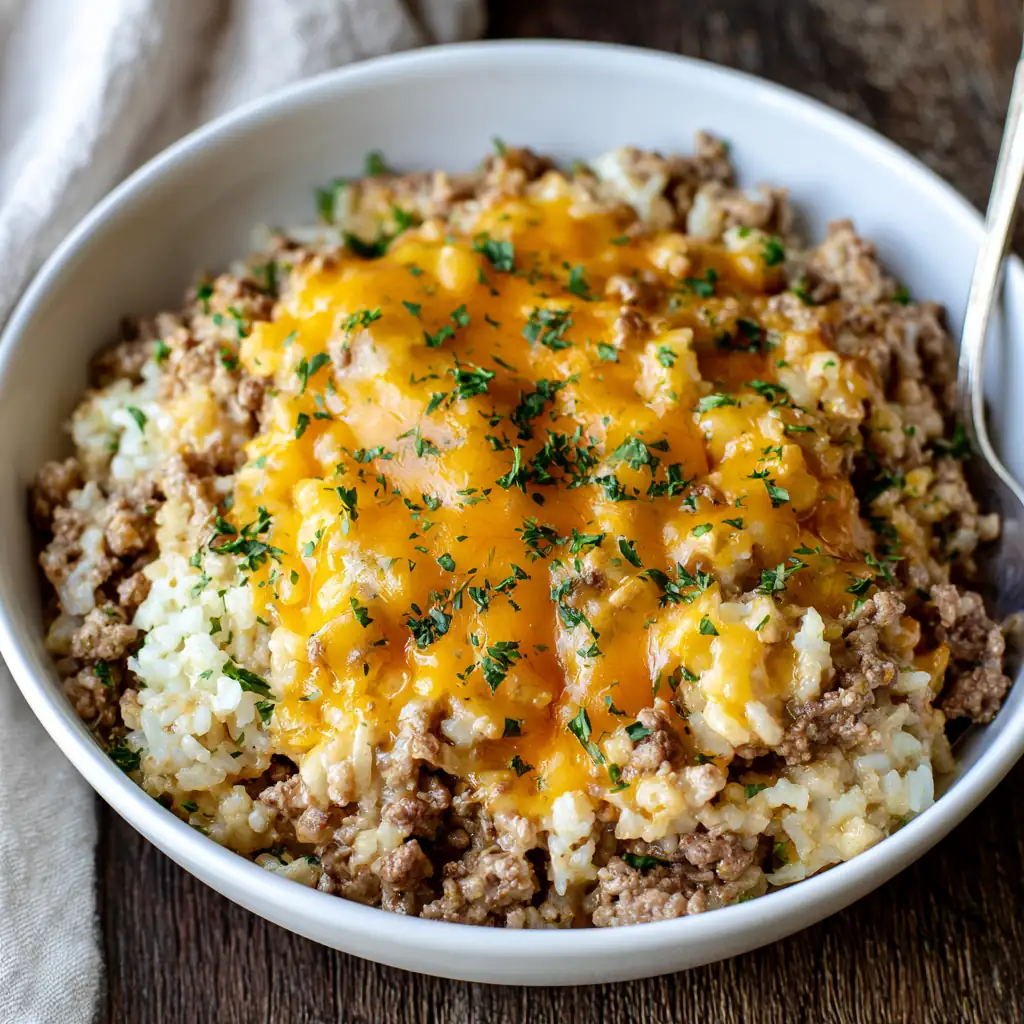 Cheesy Ground Beef and Rice Casserole