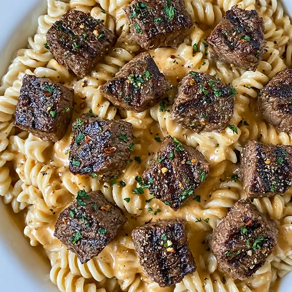 Creamy Garlic Butter Steak Bites with Pasta